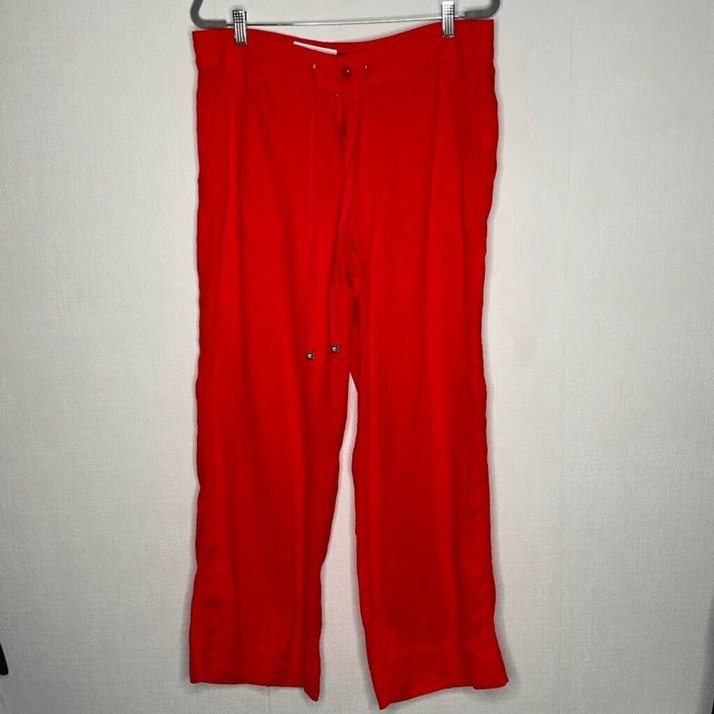 NWT Lauren Ralph Lauren Coral Red/Orange Wide Leg Pants Women 12 Indonesia Linen